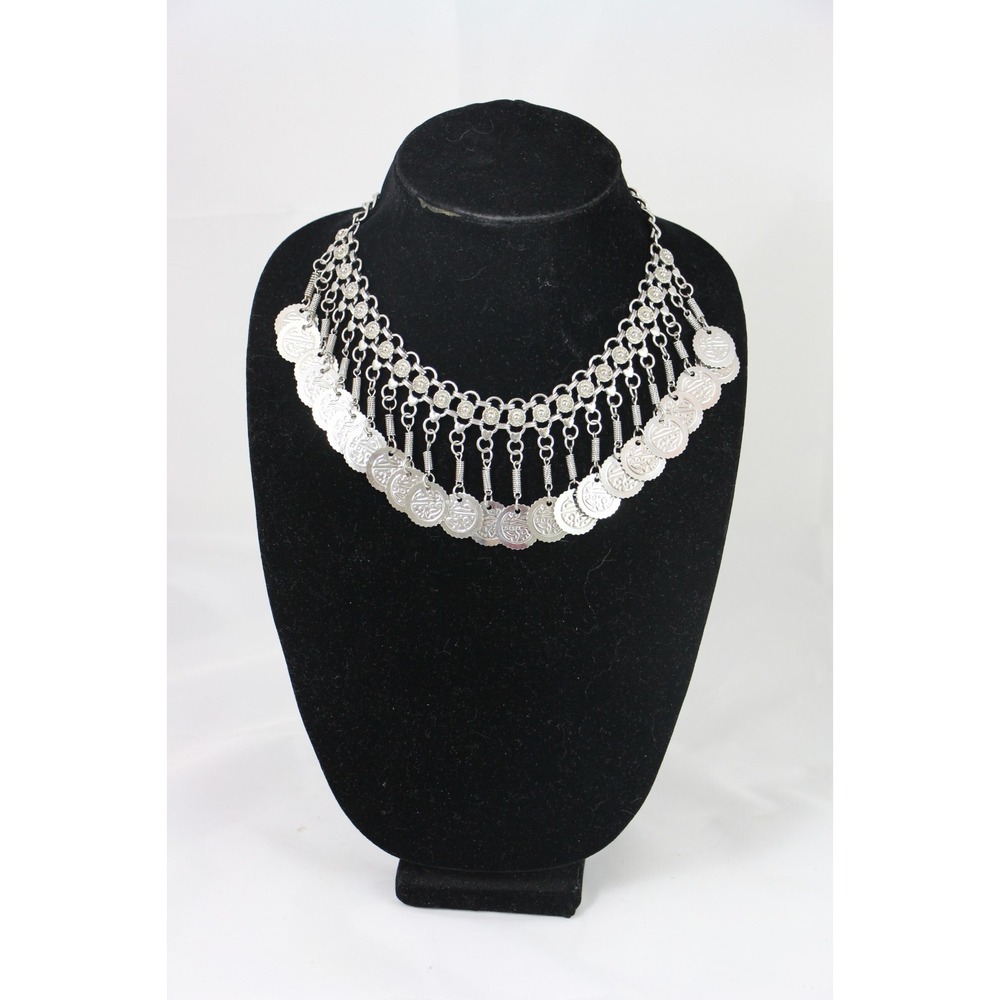 Gypsy Boho Silver Tone Charm Hearts Medallions Necklace 16-19" Choker